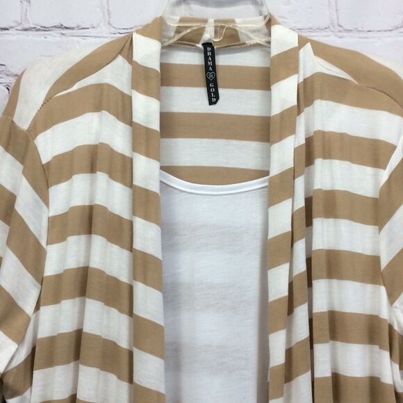 Drama Gold Layered Top Women's Size 3X Tan & White Stripe Waterfall Lightweight - Picture 5 of 8
